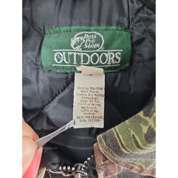 VTG Bass Pro Shops Outdoors Vertical Tiger Stripe Camo Hunting Coat Jacket Large - Picture 3 of 12